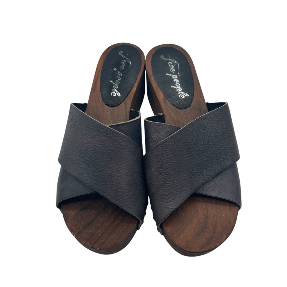 Free People Sonnet Platform Leather/ Wooden Studded Mules